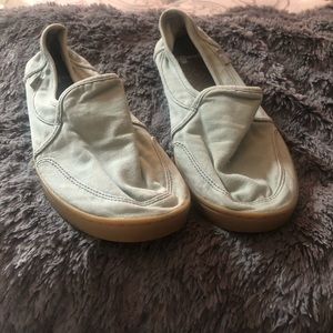 Green sanuk canvas slip ons, size 6.5